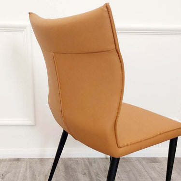 Flora Premium Leather Dining Chair with Ruched Design and Scandinavian Black Legs - Grey, Tan, Khaki Options - UK Luxury Furniture